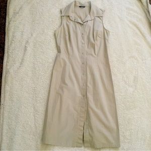 Sisley Sleeveless Khaki Snap-front Cotton Dress, Small